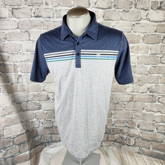 Travis Mathew Polo Shirt Chillie Willies Heather Gray Navy Size Large - Picture 2 of 15